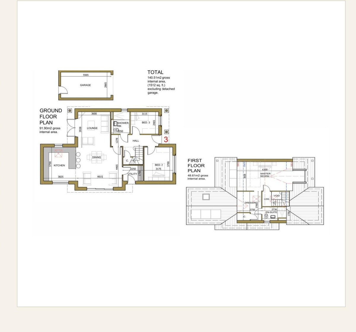 Floor plan of No. 3 Orchard Place — three-bedroom dormer bungalow, 1,512 sq ft, enhanced open-plan living, vaulted ceilings, detached garage, Cockermouth