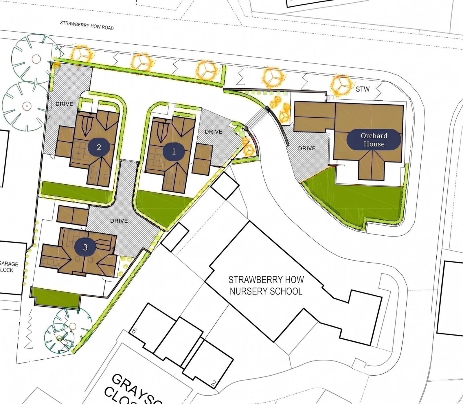 Site plan with No. 1 Orchard Place highlighted.